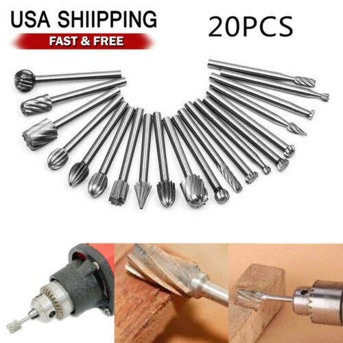 Drill Bits Tool For Dremel Set 20 pcs Steel Rotary Burrs High Speed Wood  Carving | eBay