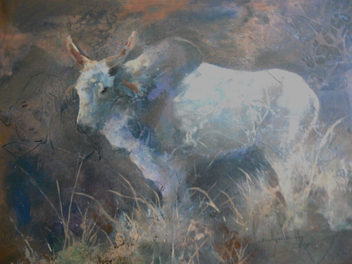 Original Acrylic Painting of Brahman Bull by Shirley Hartley, Rodeo, Ranch