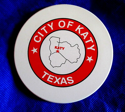 CITY OF KATY, TEXAS-ABSORBENT CERAMIC STONE COASTER with CORK BOTTOM -NEW