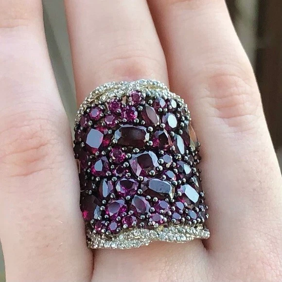 935 Silver With Simulated 7.95TCW Ruby & Sapphire Huge Party Wear Ring For Woman - Image 3 of 4