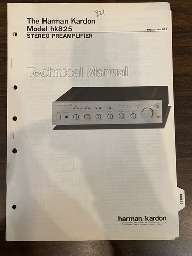 HARMAN KARDON HK825 825 Service Manual *ORIGINAL* BOOK OR PDF-FREE SHIP
