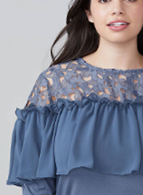 Lane Bryant Womens Solid Lace & Ruffle Soft Knit Top Blouse PLUS Size 18/20 NWT