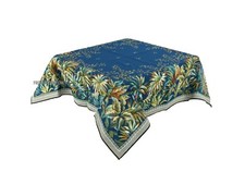 French Provencal Woven Tablecloth Rainforest Foliage Blue 57 X 57 Made France