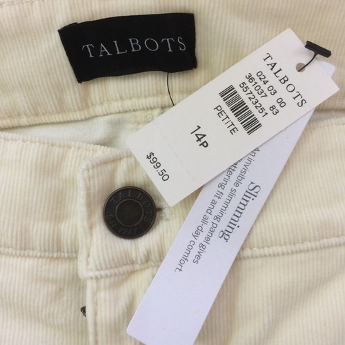 New Talbots Cream Corduroy Pants Size 14P Slimming Straight Leg Stretch 5 Pocket - 第 3/4 張圖片