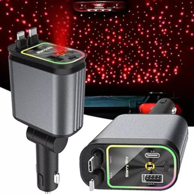 4 in 1 Auto USB C IOS Ladegerät Zigarettenanzünder Kabel Sternenhimmel Lampe 66W