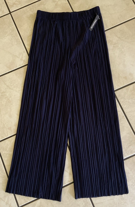 Women's Made by Johnny Premium Pleated Palazzo Pants Navy Size L-XL *NEW*