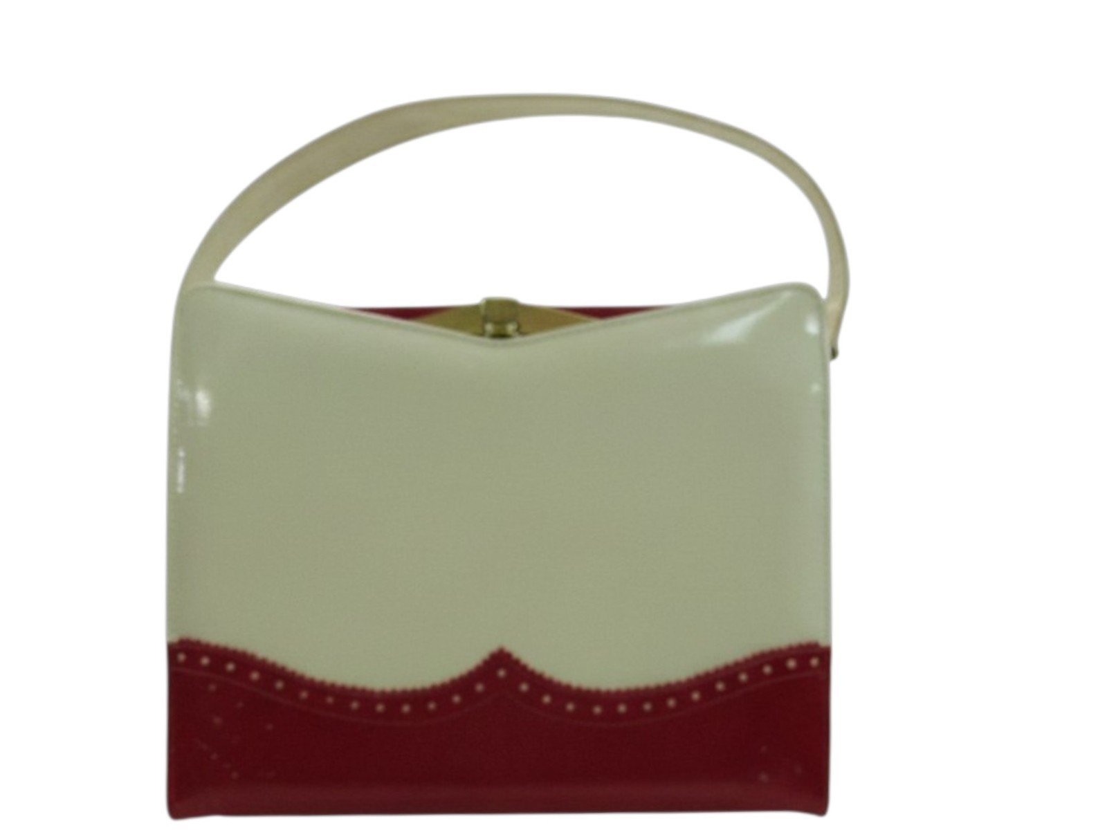 VTG 60's NATURALIZER HANDBAGS Red/Cream WINGTIP Metal Spring Frame PURSE BAG