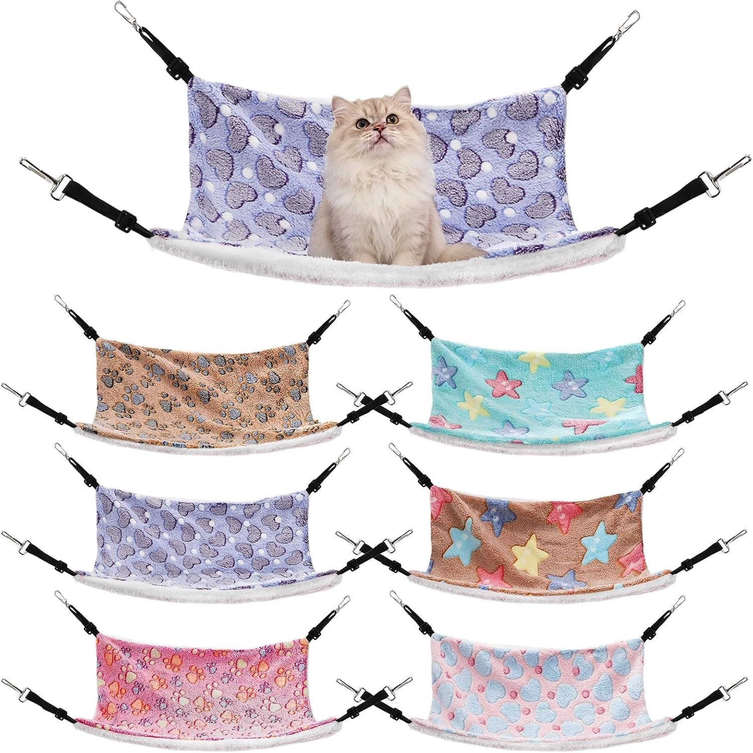Cat Hammock Reversible Soft Fabric 6 Pack with Adjustable Straps for Small Pets