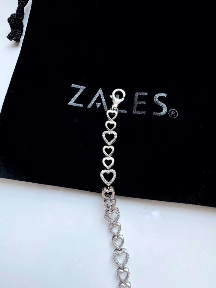 Pulseira de prata esterlina com elos de coração lateral de diamante 1/15 quilates T.W 7,5” - Imagem 3 de 4