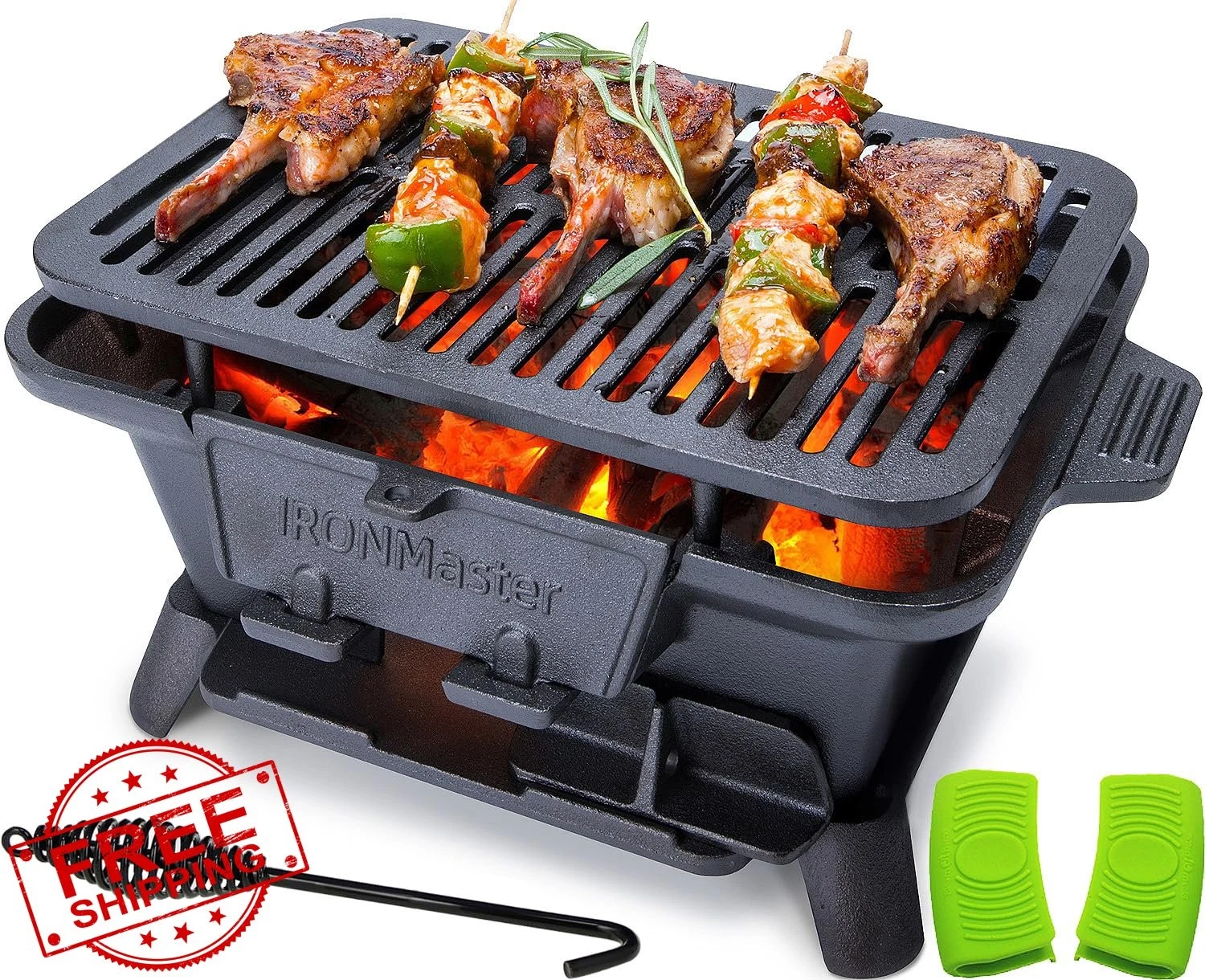 IronMaster Hibachi Grill Small Portable Cast Iron 2 People