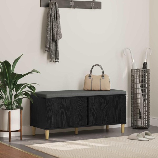 Flurbank Mit Kissen Mit TüR Schwarze Eiche 100 X 38 X 46 Cm-image