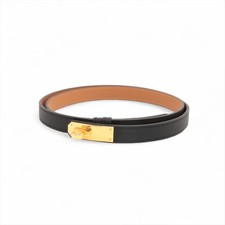 Herm s Kelly18 W:2024 Belt GP  Leather Black Gold
