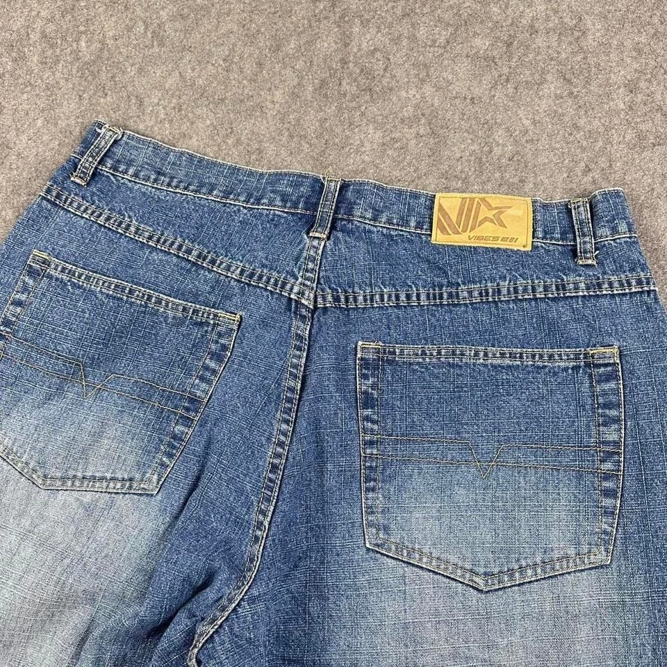 Pantalones cortos vaqueros holgados Y2K azul skater grunge hip hop estilo polo sur 38 x 15 Foto 3 de 4