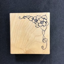 Floral Corner Rubber Stamp with Flourish 2.5x2.5 inches Light Stain