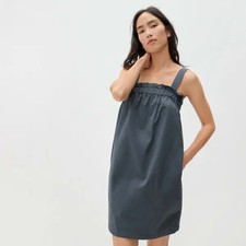 EVERLANE Womens Small Slate Blue Sleeveless Short Pocket Paperbag Dress F16