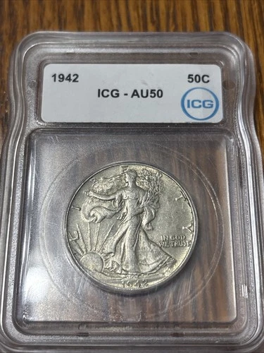 1942 Walking Liberty 50C ICG-AU50