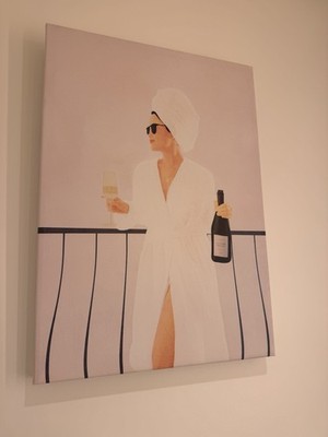 Canvas With print 17x24 inch Woman Drinking Champagne On A Balcony In A Bathrobe