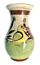 Vintage Tonalá Pottery Vase Hand-Painted Mexican Folk Art Bird & Leaves