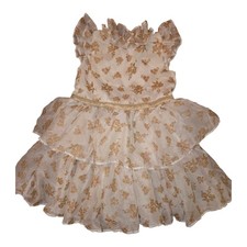 Janie And Jack Girls Gold Glitter Chiffon Ruffle Dress Size 6 Holiday Christmas 