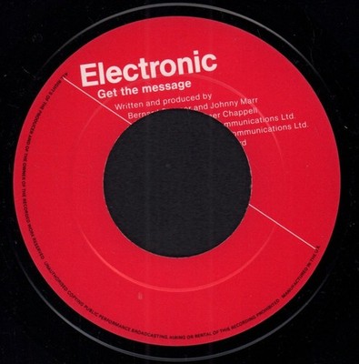 Electronic Get the Message 7'' vinyl UK Factory 1991 large centre label design