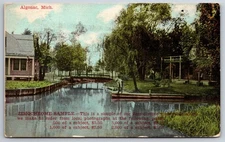 Algonac MI~Boy on Dock Looks into Water~Footbridge~Zim Sample~HG Zimmerman~1911