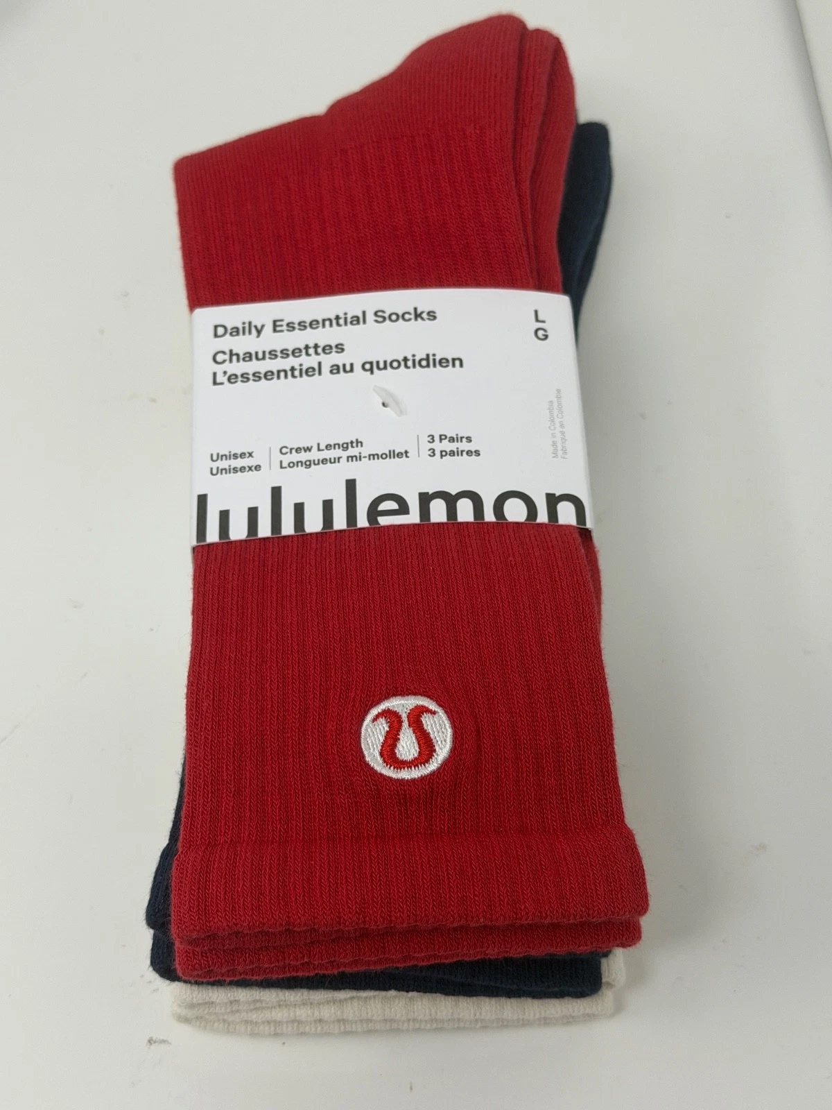 Lululemon Daily Essential Crew Socks 3 Pack Size L Mens Shoe 8-10.5 W 9.5-12