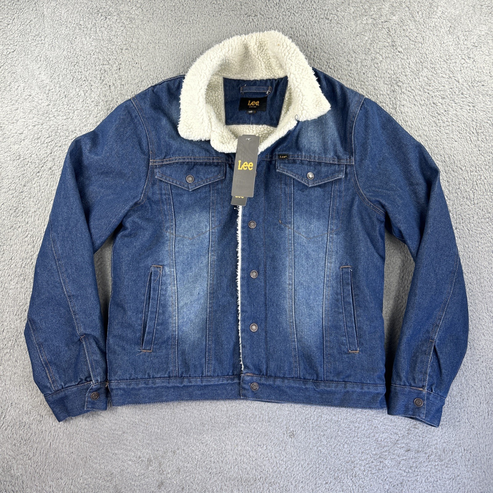 Lee Jean Jacket Mens Small Blue Denim Sherpa Lined Snap Truc