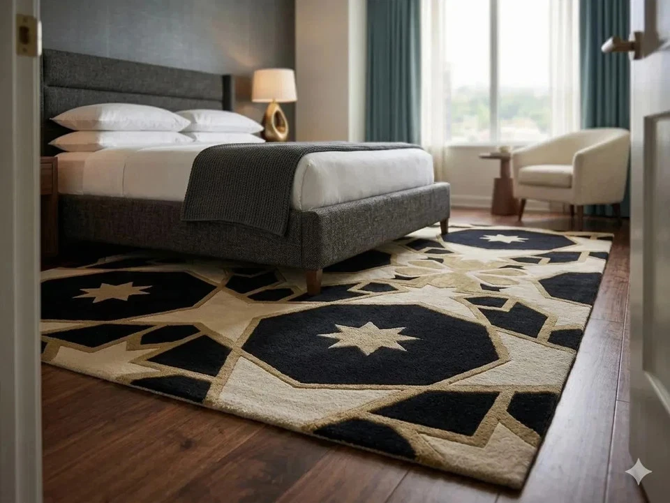 Modern Geometric Area Rug Black Beige Style Rug Hand Tufted Bedroom Carpet
Opens in a new window or