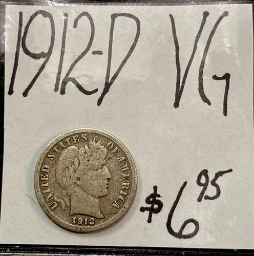 1912-D Barber Silver Dime (VG) Very Good Condition! ENN Coins
