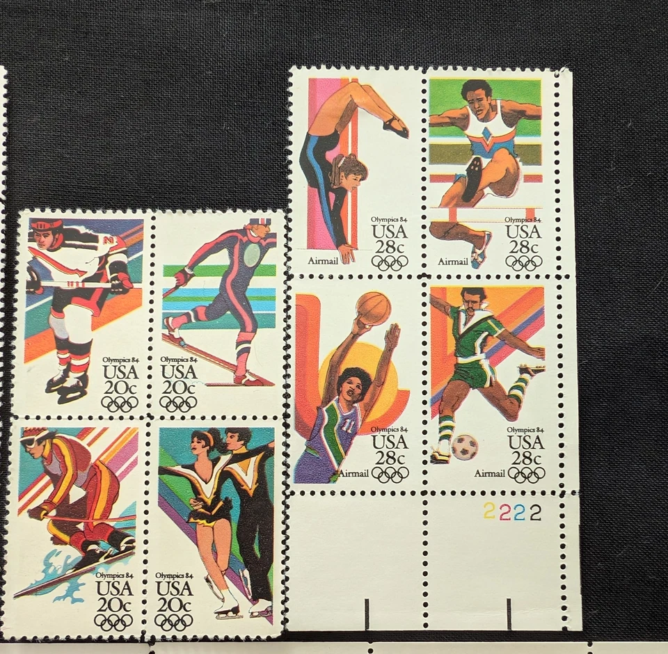 1984 Summer Olympics 5 Block Of 4 Stamps (20 Total): 13c, 20c, 28c, 40c - Image 3 of 4