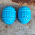 Pair of Vintage Blue Ribbed Milk Glass Art Deco Bird Feeders/Waterers - AS IS