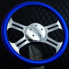 16 Inch Chrome Semi Truck Steering Wheel With Blue Hydrodipped Grip - 5 Hole