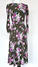 Eliza J Olive Floral Midi Dress Stretch Ruched Sleeve Size 2 Retail $148
