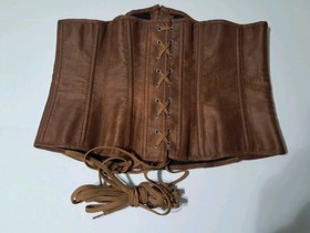 Women's corset with laces, metal hooks and flexible boning, brown.XL