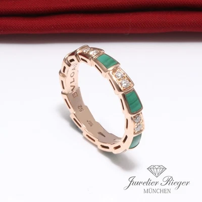 Bulgari Ring Serpenti Viper Rosegold 750 Gr 52 Malachit Diamanten Gold - Bild 1 von 4