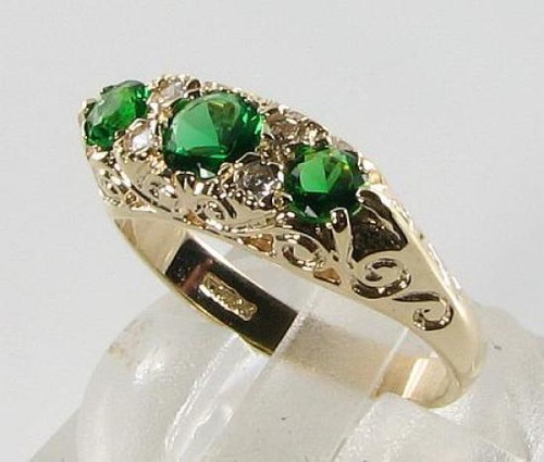 LARGE 9CT 9K GOLD TSAVORITE GARNET DIAMOND HALF HOOP BAND RING FREE RESIZE - Picture 3 of 5
