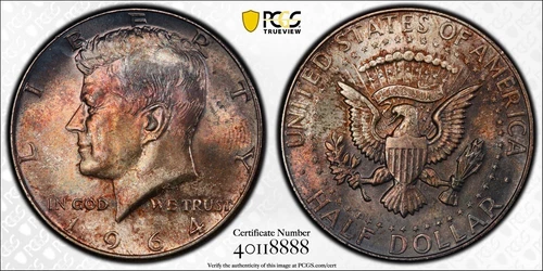 1964 Kennedy Half Dollar PCGS MS64 Wayte Raymond Album Toned