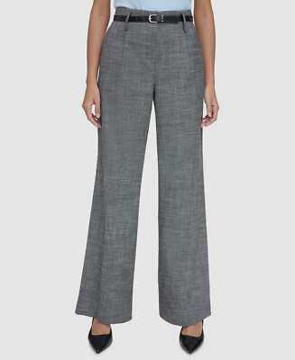 Calvin Klein Women's Gray Wide-Leg High-Rise Belted Dress Pants Size 8
