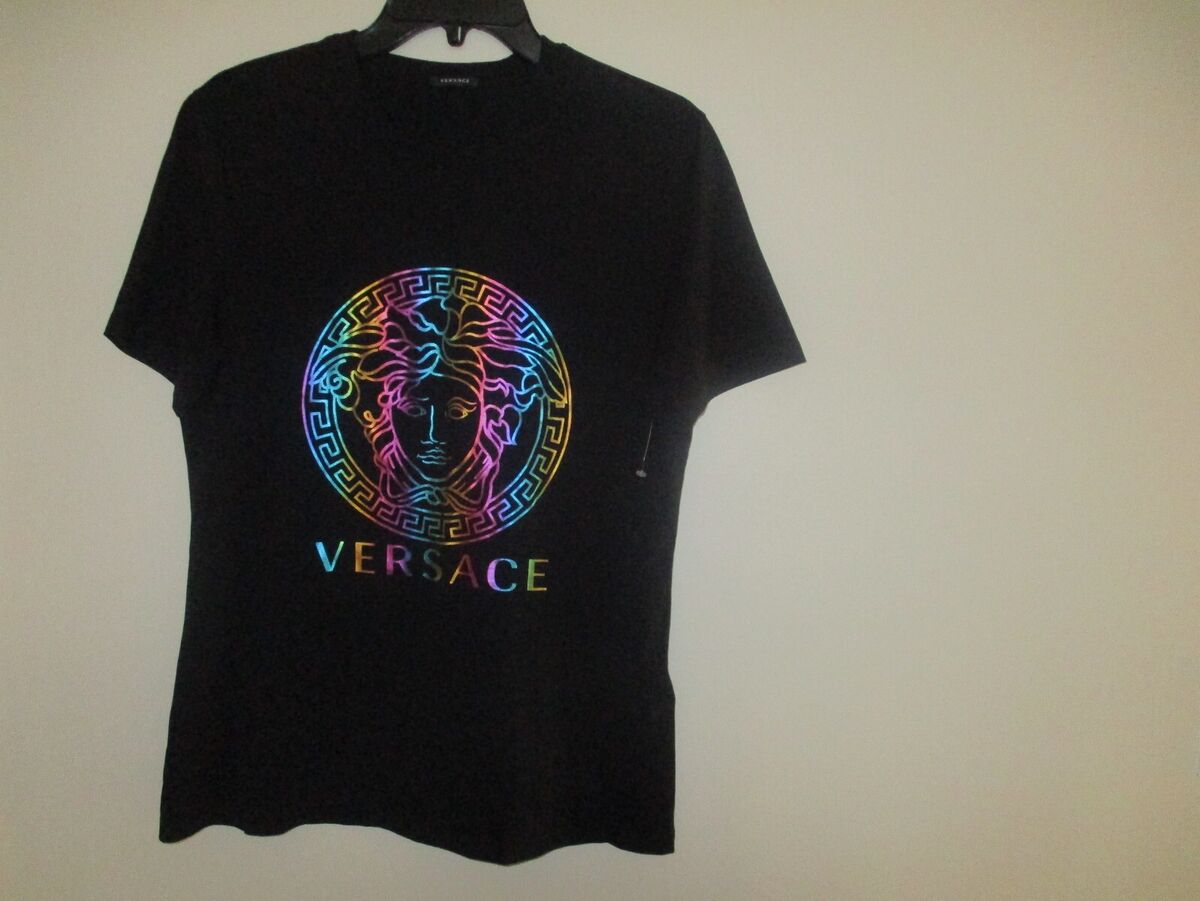 Versace Medusa Head Rainbow Logo Print T- Shirt Black sz IT Versace Medusa Head Rainbow Logo Print T- Shirt Black sz IT