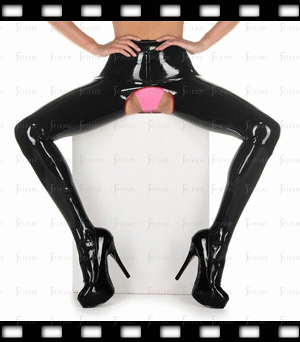Latex Leggings Women Slim Pants Open Hole Sexy Clubwear Play Customize 0.4mm F86