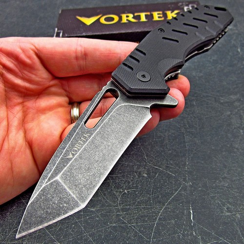 VORTEK FATHEAD Black G10 8Cr13MoV Tanto Flipper Blade EDC Folding Pocket Knife