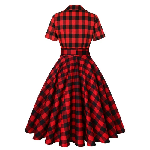 Woman Ladies 40s 50s Rockabilly Vintage Style Floral Print/Plaid Cotton Dress UK - Picture 6 of 28
