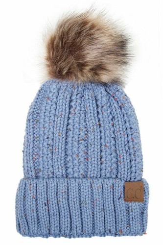 C.C Women's Confetti Fuzzy Lining Warm Knit Beanie Hat with Faux Fur Pom Pom - Picture 6 of 14