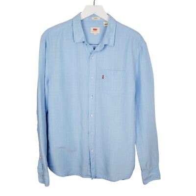 Levi's Linen Lyocell Light Blue Windowpane Plaid Slim Fit Button Down Shirt - L