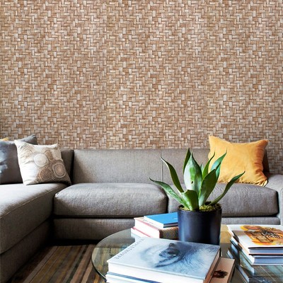 Vinyl Wallpaper Roll Wall Coverings Textured Brown Faux Wicker Bamboo Grasscloth Ebay