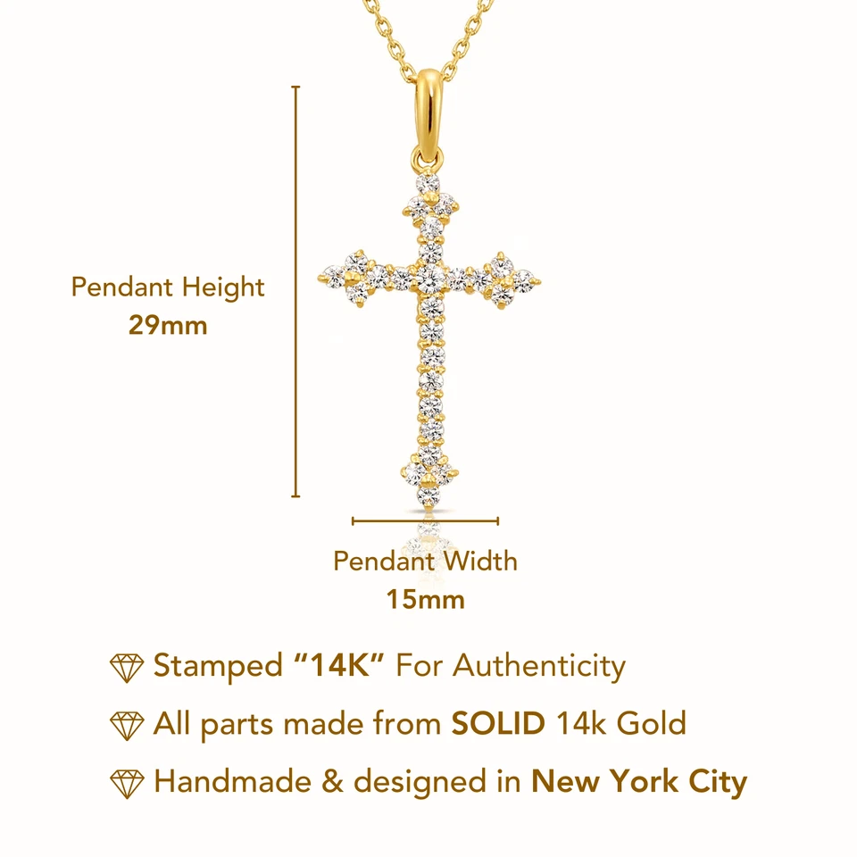 14K Real Solid Yellow Gold Dainty Pave Cross CZ Pendant Charm Necklace 18 in - Image 3 of 4