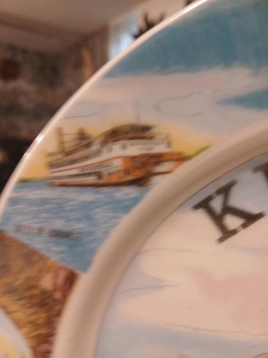 Vintage Souvenir  Kentucky The Blue Grass State Plate Ebrink Japan With Holder