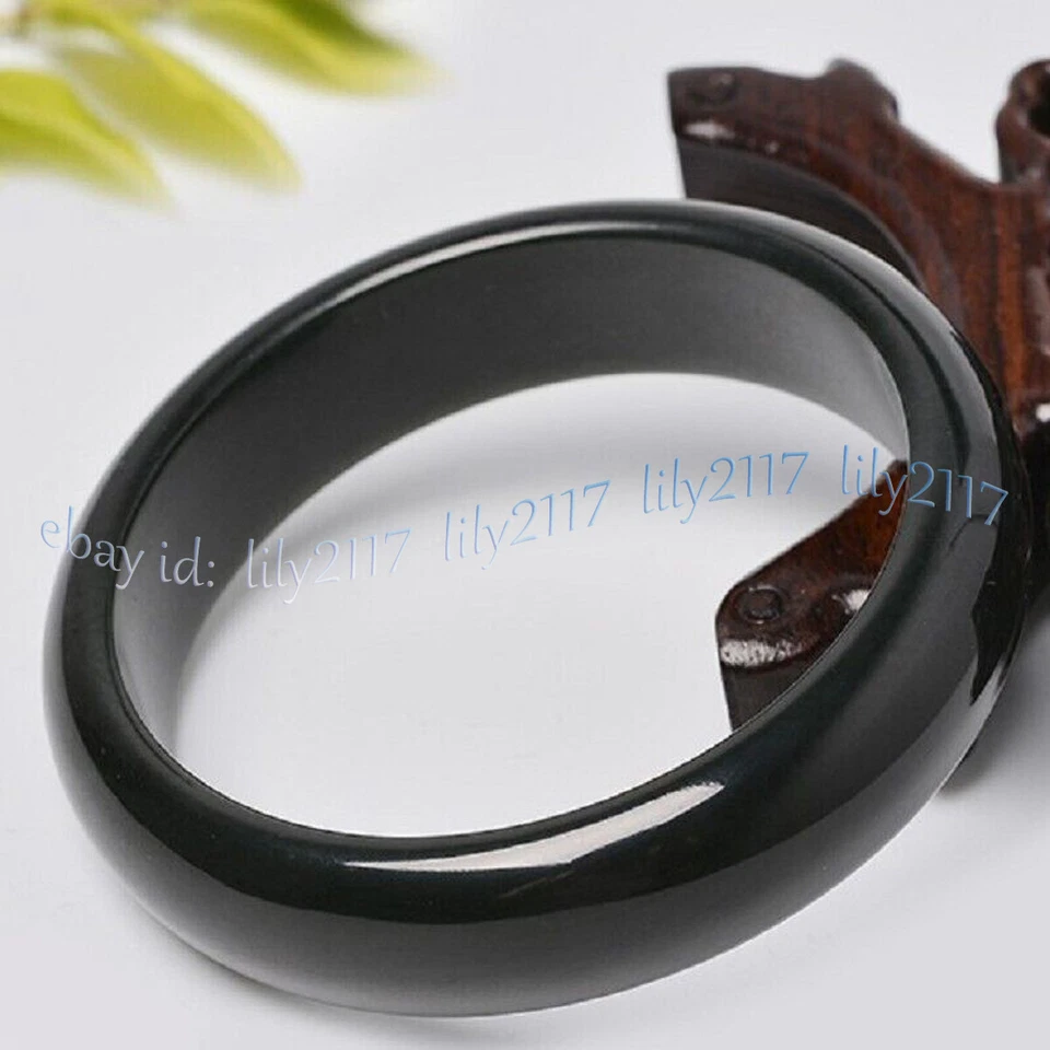 Natural Black Agate Onyx Nephrite Jade Gemstone Bangle Bracelet Jewelry 56-62mm - Image 3 of 4