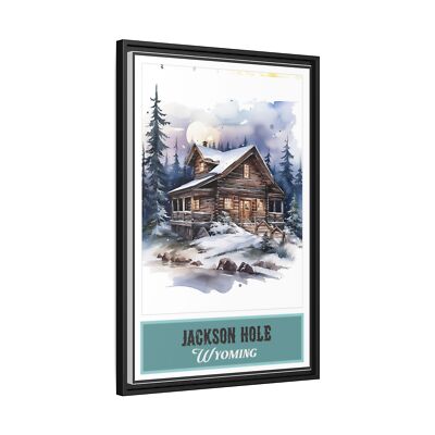 Jackson Hole WY Chalet Matte Framed Canvas Print Travel Poser Rustic Cabin  