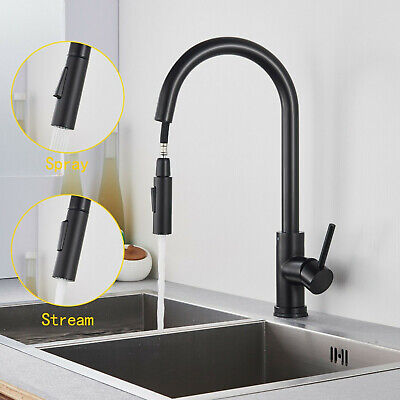 Matte Black Swivel Kitchen Sink Faucet Pull Out Sprayer Single Handle Mixer Tap